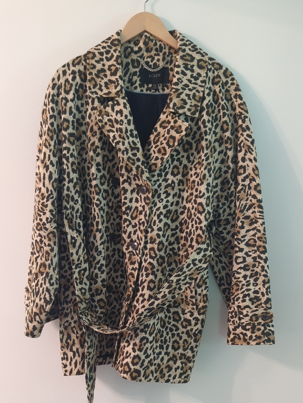 J. Crew Leopard-Print Belted Jacket in Tan, Brown, Black (Women's XXL)
